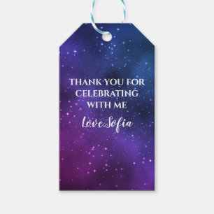 Galaxy Universe Purple Thank You Birthday Favour Gift Tags