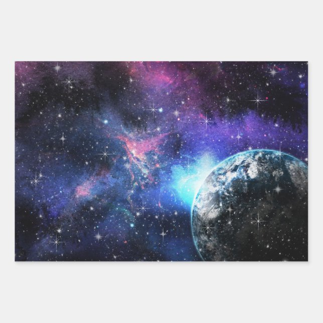 Galaxy, Universe, Stars, Outer Space Gift Pattern Wrapping Paper Sheet (Front)