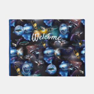 Galaxy visitors in space doormat