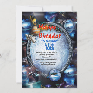 Galaxy visitors in space invitation