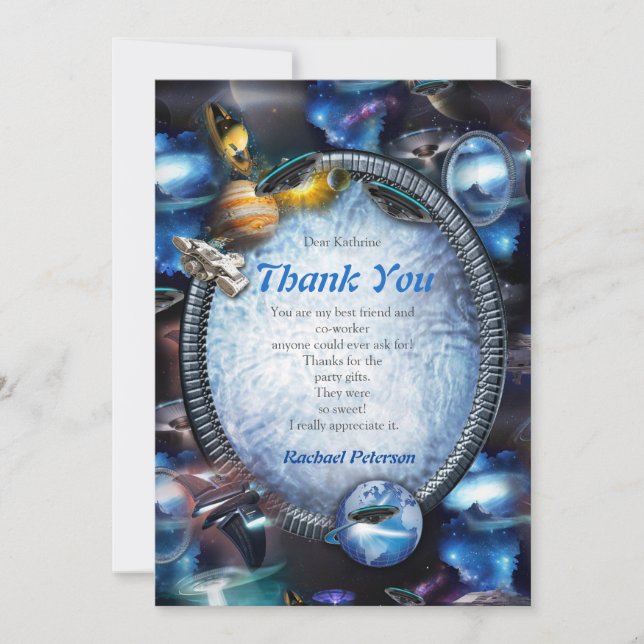 Galaxy visitors in space thank you card (Front)
