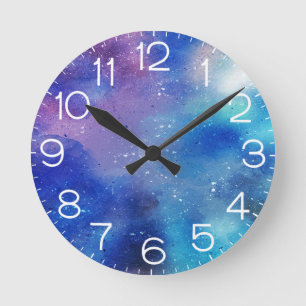 Galaxy Watercolor Brush Stars Night Sky Lovely Round Clock