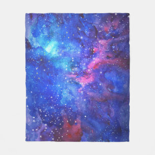 Galaxy Watercolor Night Sky. Fleece Blanket