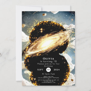 Galaxy Watercolor Space Birthday Invitation