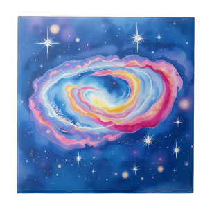 Galaxy Watercolor Swirling Colours and Sparkling Tile