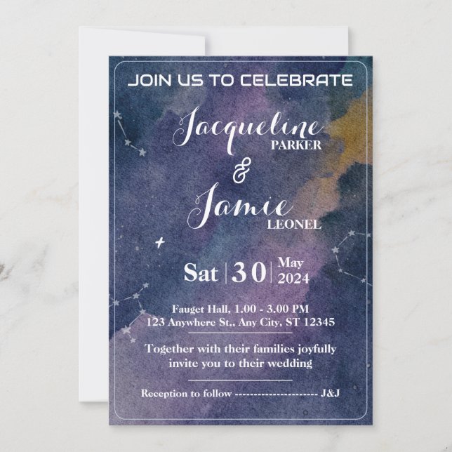 Galaxy Watercolor wedding invitation card (Front)