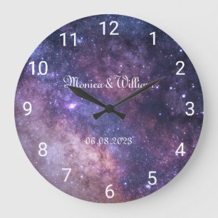 Galaxy Wedding Newlyweds Bride Groom Numbers Large Clock