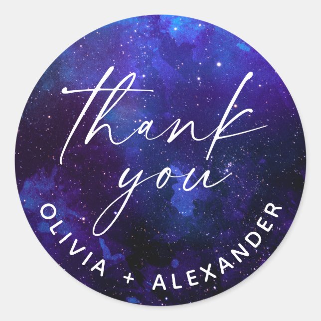 Galaxy Wedding Thank You | Cosmic Starry Night Classic Round Sticker (Front)