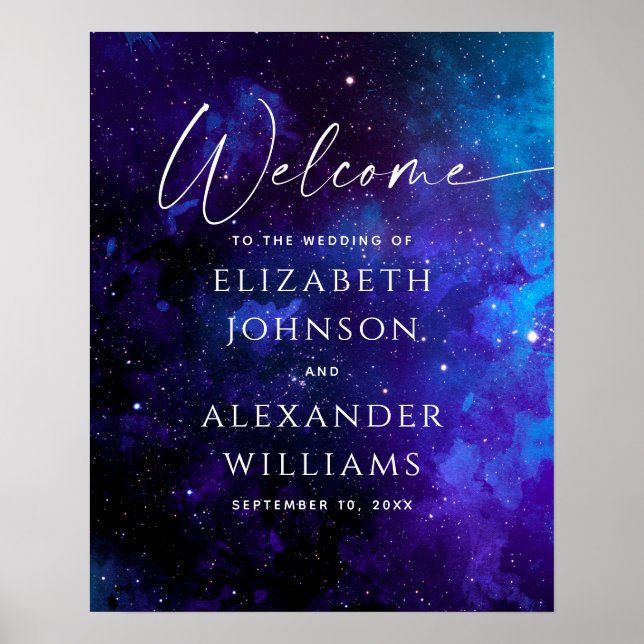 Galaxy Welcome Wedding Sign | Space Starry Night (Front)
