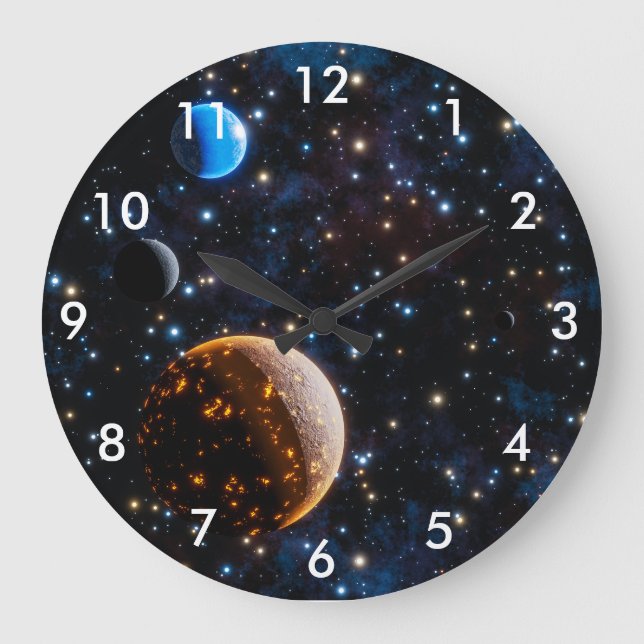 Galaxy with stars and planets large clock (Front)