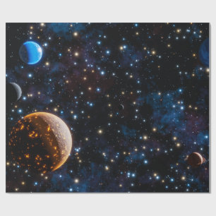 Galaxy with stars and planets wrapping paper