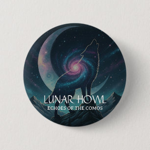 Galaxy Wolf Silhouette with Mystical Nebula Moon 6 Cm Round Badge