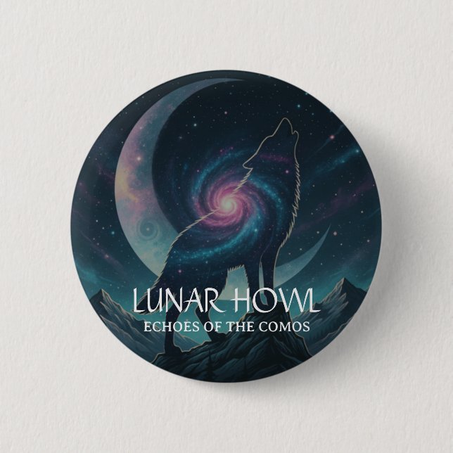 Galaxy Wolf Silhouette with Mystical Nebula Moon 6 Cm Round Badge (Front)