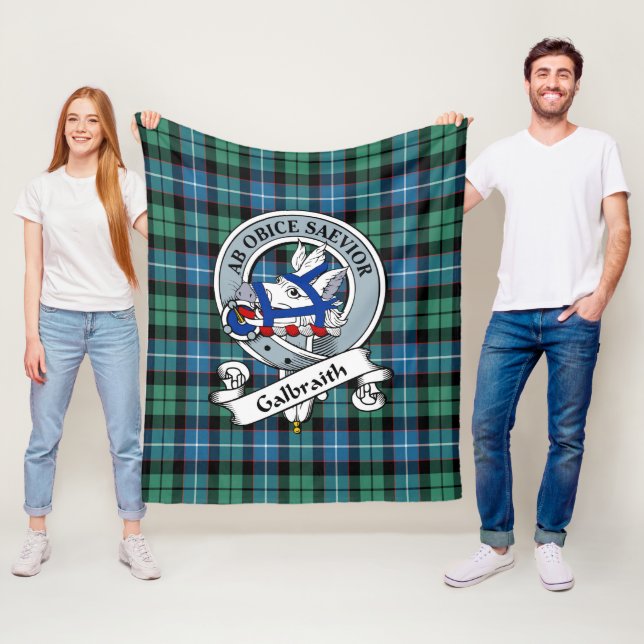 Galbraith Ancient Clan Badge Tartan Plaid Fleece Blanket (In Situ)