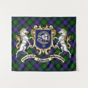 Galbraith Clan Badge & Unicorns w/Tartan  Tapestry