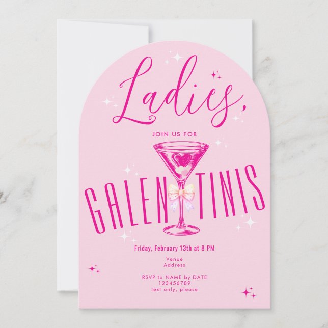 Galen-Tini Martini Hot Pink Galentine's Day Party Invitation (Front)