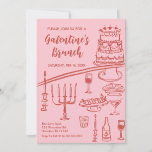 Galentine Brunch red & pink Party Invitation