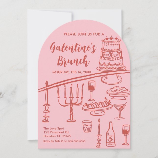 Galentine Brunch red & pink Party Invitation (Front)