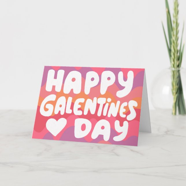 Galentine Bubble Letters Pink Curvy Retro Stripes  Card (Front)