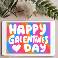 Galentine BubbleLetters Rainbow Groovy Retro eCard