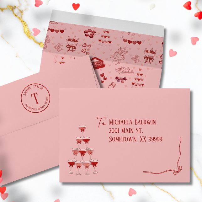 Galentine Champagne Tower Pink Coquette Bow Envelope (Creator Uploaded)