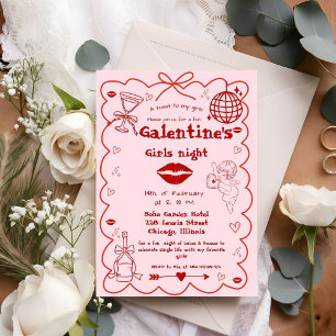 Galentine Hand Drawn Valentine Girls Night Party  Holiday Card