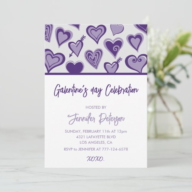 Galentine invitation xoxo Valentines hearts modern (Standing Front)
