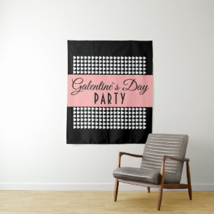 Galentine`s Day Party Black White Heart Pattern Tapestry
