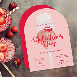 Galentine’s Day Party Watercolor Pink Rosé  Invitation