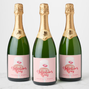 Galentine’s Day Party Watercolor Pink Rosé  Sparkling Wine Label