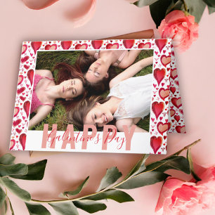 Galentine`s Day Red Hearts Drawing Friend Photo Holiday Card