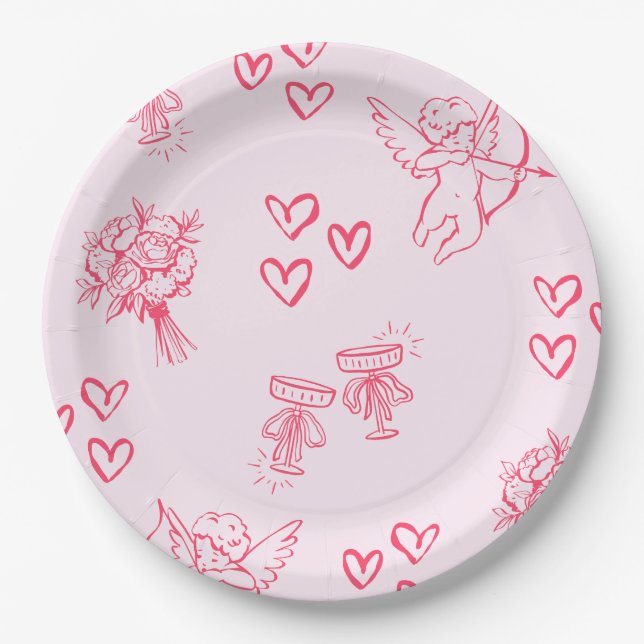 Galentine’s Day Valentine Girly Invitation Paper Plate (Front)