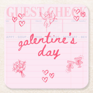 Galentine’s Day Valentine Girly Invitation Square Paper Coaster