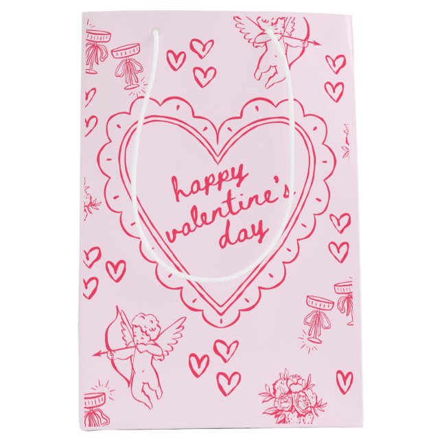 Galentine’s Day Valentine Girly Pink Medium Gift Bag (Front)
