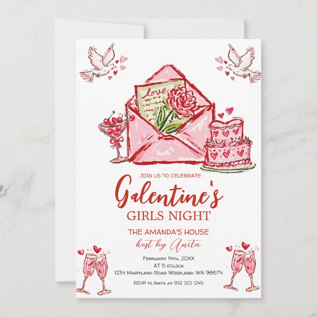 Galentine’s Girls Night Party Valentine Invitation (Front)