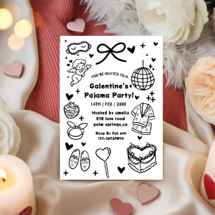 Galentine’s Pajama, Night Valentine Hand Drawn Invitation