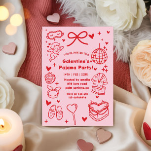 Galentine’s Pajama, Night Valentine Hand Drawn  Invitation