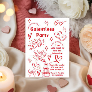 Galentine’s Party, Girls Galentine’s Hand Drawn In Invitation