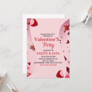 Galentine’s Party Invitation, Pink Heart & Bow Bir Invitation