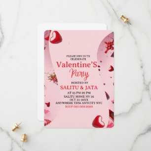 Galentine’s Party Invitation, Pink Heart & Bow Bir Save The Date