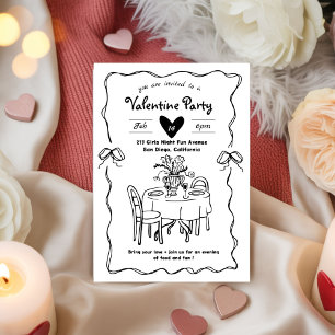 Galentine’s Party, Night Valentine Hand Drawn  Invitation
