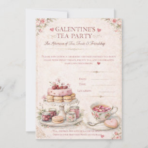 Galentine’s Tea Party Blush Watercolor Vintage Invitation