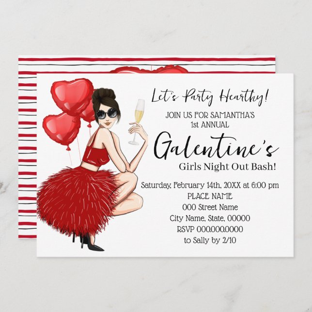 Galentine's Bash Girls Night Out Valentine's Party Invitation (Front/Back)