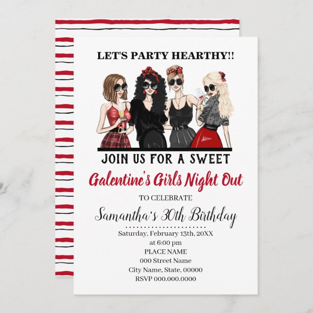 Galentine's Bash Girls Night Out Valentines Party Invitation (Front/Back)