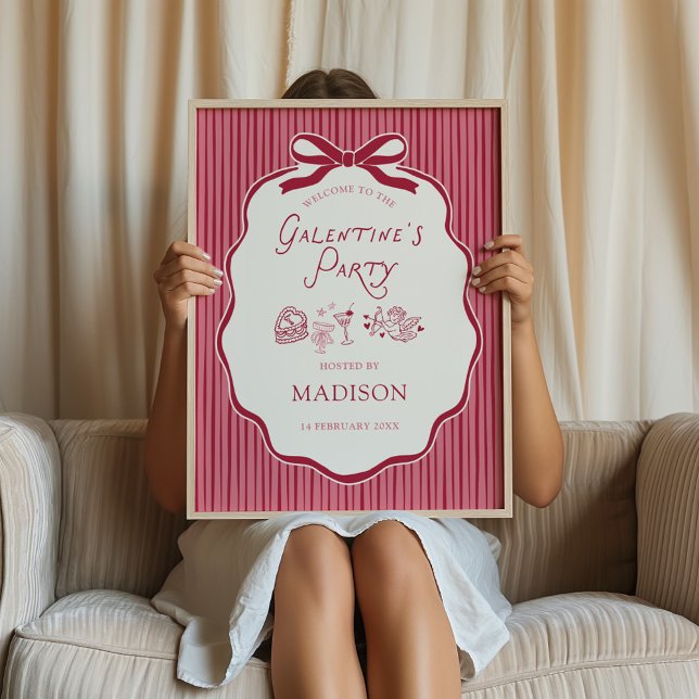 Galentine's Cherry Bow Frame Downloadable Welcome Poster (Creator Uploaded)