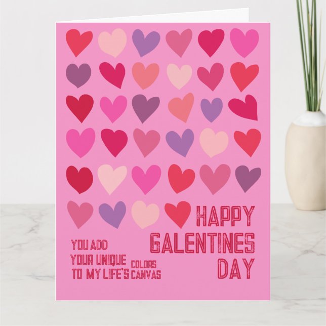Galentines Day  Art Best Friends Pink Red Hearts Card (Front)