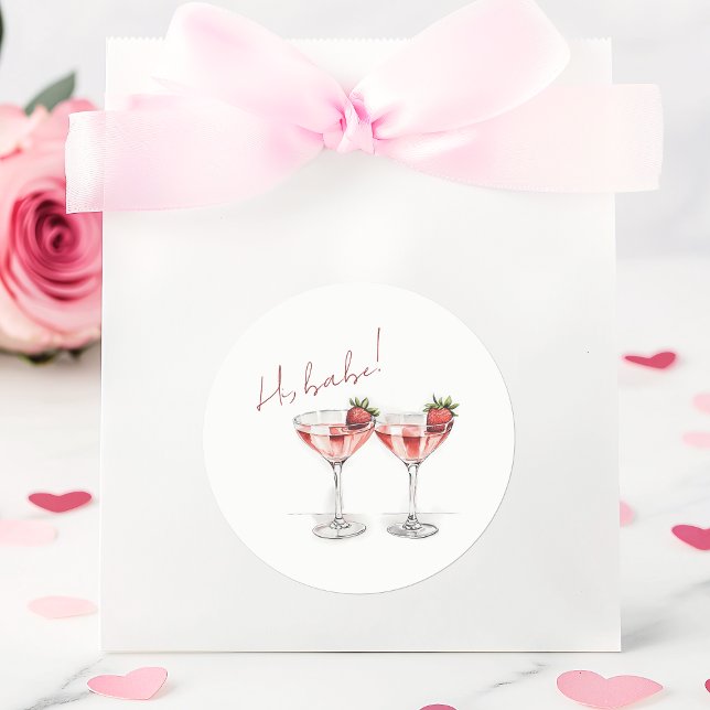 Galentine's Day Babe Strawberry Cocktail Party Classic Round Sticker (Creator Uploaded)