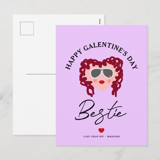 Galentines Day Best Friend Heart Purple Valentines Holiday Postcard (Front/Back)