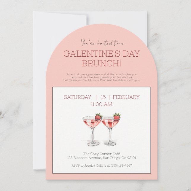 Galentine's Day Brunch Cute Pink Modern Party  Invitation (Front)