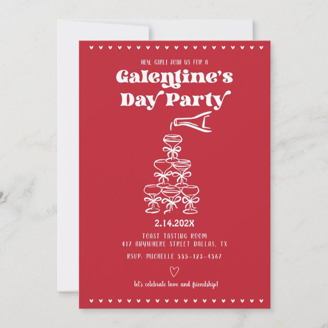 Galentine's Day Champagne Tower Invitation (Front)